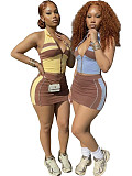Sleeveless Halter Zipper Top Mini two-piece Skirt Set For Women CH-26023