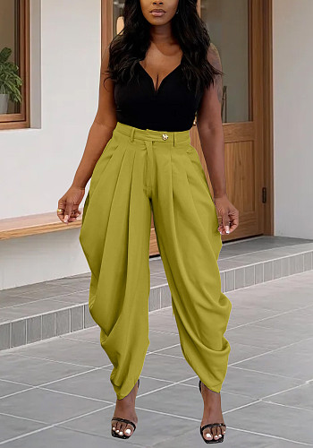 Solid Sexy Casual Irregularly Trouser Legs Cut Ankle-length Overall Pants XINH-M80802