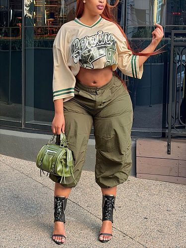 Street Fashion Casual Multi-pocket Three Quarter Length Work Pants XINH-2128