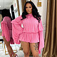 2016 Round Neck Pleated Loose Long Sleeve Short Romper XINH-M80626
