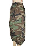 Camouflage Printed Pants Elastic Waist Flared Three-quarter Length Pants XINH-2017