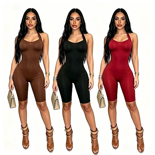 High Elastic Sleeveless One-piece Tight Knee Length Romper MEM-88701