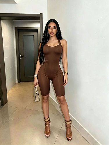 High Elastic Sleeveless One-piece Tight Knee Length Romper MEM-88701