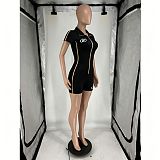 Zipper Short Sleeve High Elastic Sporty Casual Wear Romper FOS-8861