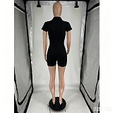 Zipper Short Sleeve High Elastic Sporty Casual Wear Romper FOS-8861