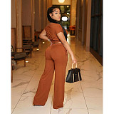 Fashionable Off-Shoulder Asymmetrical Top with Gathered Wide-Leg Pants Set ASL-6818