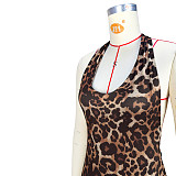 Women's Strapless Backless Pleated Fitted Leopard Print Jumpsuit ASL-6825