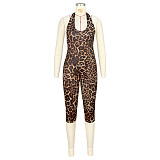 Women's Strapless Backless Pleated Fitted Leopard Print Jumpsuit ASL-6825