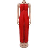 Fashion Women's Summer Lace-up Pleated Wide-leg One-piece Pants BY-7735