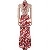 Fashion Women's Casual Printed Sleeveless Ripple Summer Long Dress BY-7727