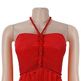 Fashion Women's Summer Lace-up Pleated Wide-leg One-piece Pants BY-7735
