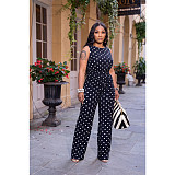 Women's Fashionable Polka Dot Print Sleeveless Strap Straight-leg Pants Set ASL-6823