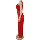 Fashion Women's Summer Lace-up Pleated Wide-leg One-piece Pants BY-7735