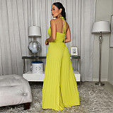 Fashion Women's Summer Lace-up Pleated Wide-leg One-piece Pants BY-7735
