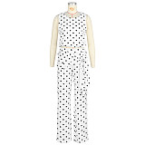 Women's Fashionable Polka Dot Print Sleeveless Strap Straight-leg Pants Set ASL-6823