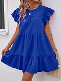 Round Neck Bubble Sleeve Solid Dress With Ruffled Hem RS-202606