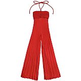 Fashion Women's Summer Lace-up Pleated Wide-leg One-piece Pants BY-7735