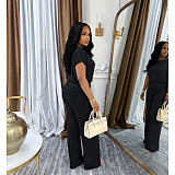 Fashionable Off-Shoulder Asymmetrical Top with Gathered Wide-Leg Pants Set ASL-6818