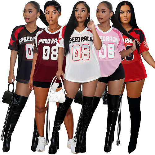Casual Comfortable Mesh Loose Short-Sleeve T-Shirt Top ASL-6817