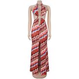 Fashion Women's Casual Printed Sleeveless Ripple Summer Long Dress BY-7727