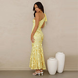 Fashion Women's Summer Elegant Jacquard Oblique Shoulder Bodycon Formal Dress BY-7747