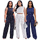 Women's Fashionable Polka Dot Print Sleeveless Strap Straight-leg Pants Set ASL-6823