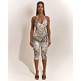 Women's Strapless Backless Pleated Fitted Leopard Print Jumpsuit ASL-6825