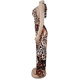 Fashion Women's Backless Tiger Print Wide-leg One-piece Pants BY-7723