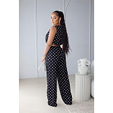 Women's Fashionable Polka Dot Print Sleeveless Strap Straight-leg Pants Set ASL-6823