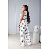 Women's Fashionable Polka Dot Print Sleeveless Strap Straight-leg Pants Set ASL-6823