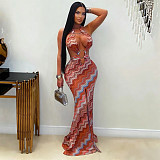 Fashion Women's Casual Printed Sleeveless Ripple Summer Long Dress BY-7727