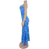 Fashion Women's Summer Elegant Jacquard Oblique Shoulder Bodycon Formal Dress BY-7747