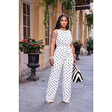 Women's Fashionable Polka Dot Print Sleeveless Strap Straight-leg Pants Set ASL-6823