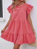 Round Neck Bubble Sleeve Solid Dress With Ruffled Hem RS-202606