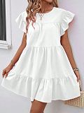 Round Neck Bubble Sleeve Solid Dress With Ruffled Hem RS-202606