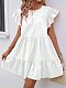Round Neck Bubble Sleeve Solid Dress With Ruffled Hem RS-202606