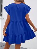 Round Neck Bubble Sleeve Solid Dress With Ruffled Hem RS-202606