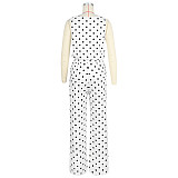 Women's Fashionable Polka Dot Print Sleeveless Strap Straight-leg Pants Set ASL-6823