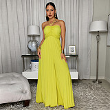 Fashion Women's Summer Lace-up Pleated Wide-leg One-piece Pants BY-7735
