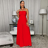 Fashion Women's Summer Lace-up Pleated Wide-leg One-piece Pants BY-7735