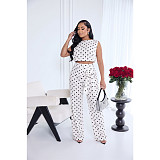 Women's Fashionable Polka Dot Print Sleeveless Strap Straight-leg Pants Set ASL-6823