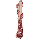 Fashion Women's Casual Printed Sleeveless Ripple Summer Long Dress BY-7727
