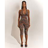 Women's Strapless Backless Pleated Fitted Leopard Print Jumpsuit ASL-6825