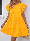 Round Neck Bubble Sleeve Solid Dress With Ruffled Hem RS-202606