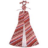 Fashion Women's Casual Printed Sleeveless Ripple Summer Long Dress BY-7727