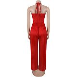 Fashion Women's Summer Lace-up Pleated Wide-leg One-piece Pants BY-7735