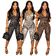 Women's Strapless Backless Pleated Fitted Leopard Print Jumpsuit ASL-6825