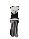 Strap Back Bandage Striped Skirt Maxi Dress LSD-2629