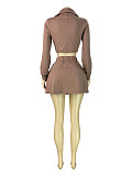 Lapel Collar Zipper Hoodied Drawstring Skirt Set (Including Safety Shorts) CH-26027