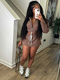 Lapel Collar Zipper Hoodied Drawstring Skirt Set (Including Safety Shorts) CH-26027